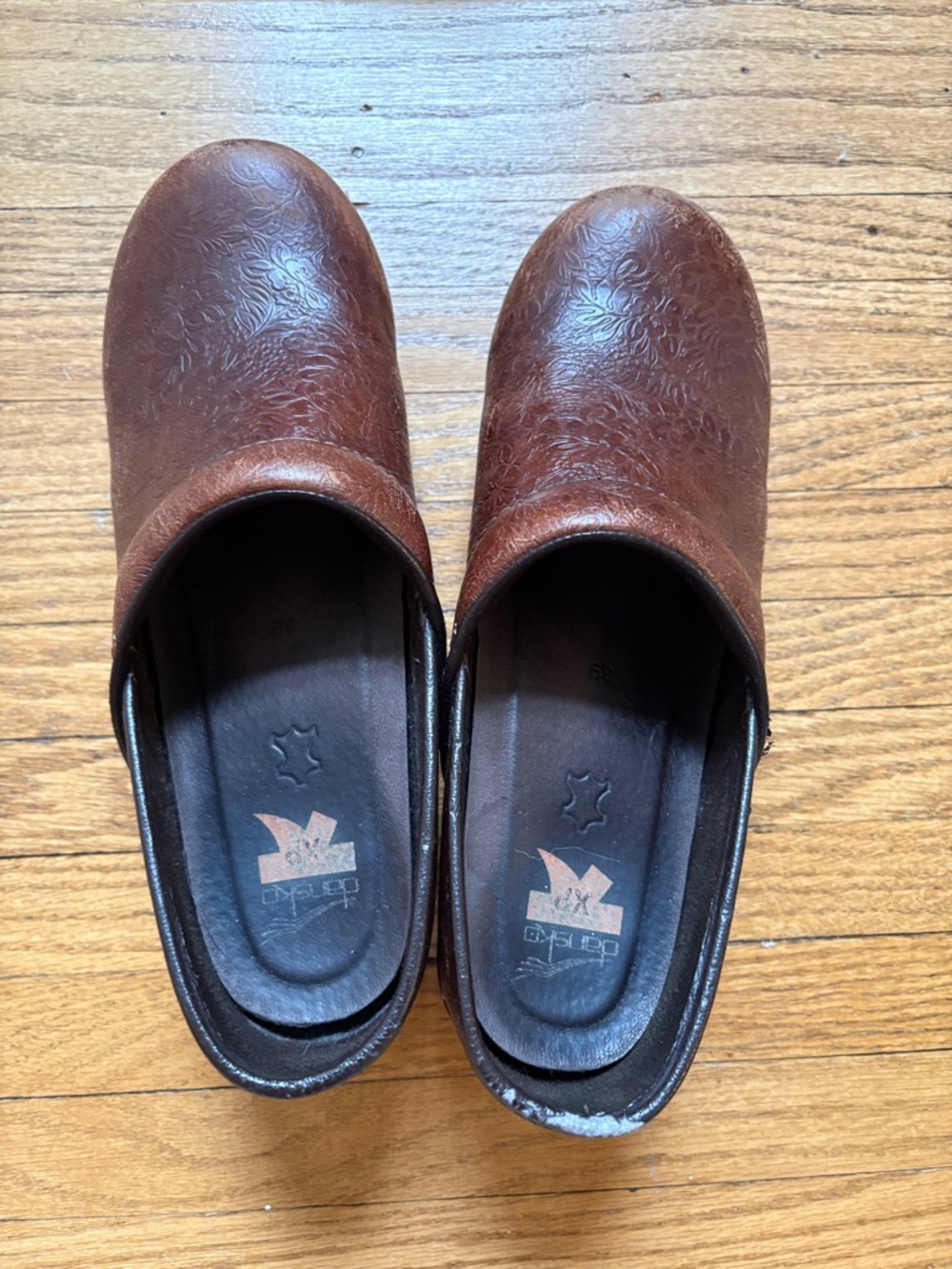 Dansko Brown Embossed Leather Slip-On Clogs
